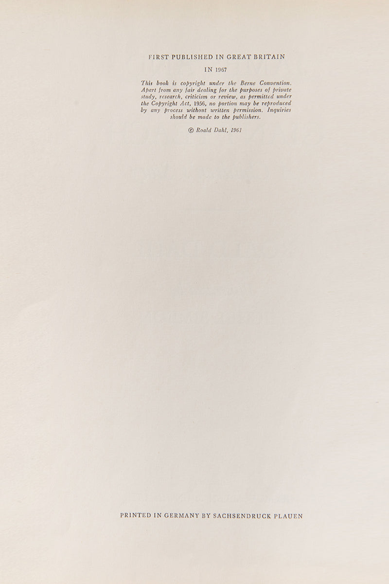 James and the Giant Peach, by Roald Dahl, with the publisher's original laminated pictorial boards, a first U.K edition copy in very good condition