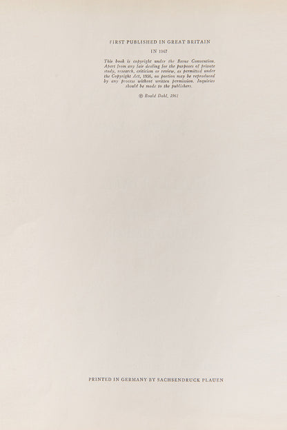 James and the Giant Peach, by Roald Dahl, with the publisher's original laminated pictorial boards, a first U.K edition copy in very good condition