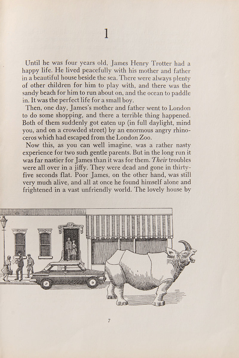 James and the Giant Peach, by Roald Dahl, with the publisher's original laminated pictorial boards, a first U.K edition copy in very good condition