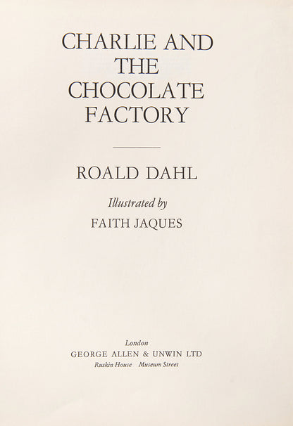 Charlie and the Chocolate Factory, by Roald Dahl, a U.K First edition in very good condition, with the publisher's original laminated pictorial covers