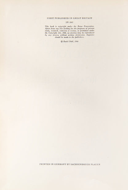 Charlie and the Chocolate Factory, by Roald Dahl, a U.K First edition in very good condition, with the publisher's original laminated pictorial covers