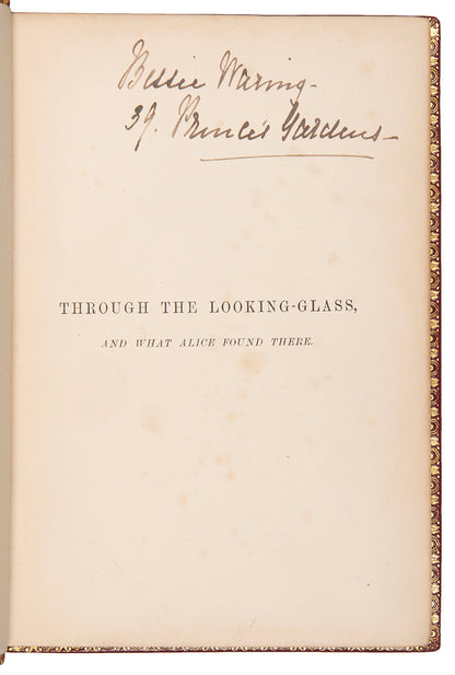 A handsomely bound edition of Through the looking glass, by Lewis Carroll, in red leather and gilt, First edition, second issue, 1872, thirteenth thousand