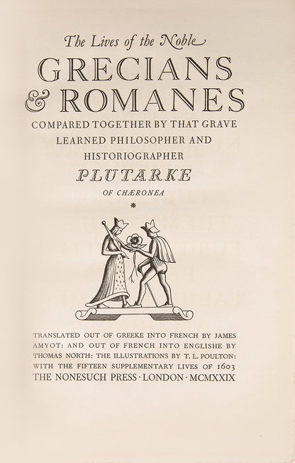 Number 659 of 1550 limited edition copies of Plutarch's Lives by The Nonesuch Press, following the English language translation of Thomas North