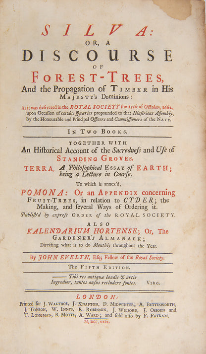 The fifth edition of John Evelyn's Silva, a pioneering horticultural text described by Henrey as "the first important book to be published in this country on forest trees".