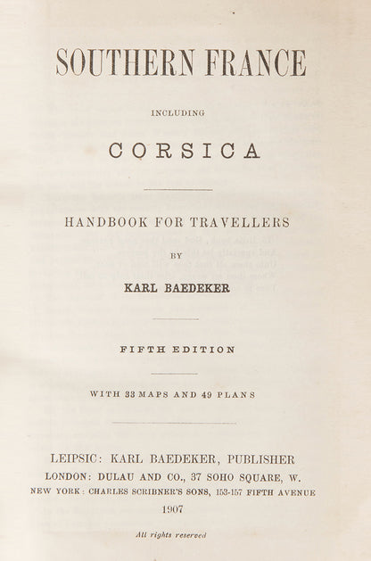 Karl Baedeker. Southern France including Corisca.1907