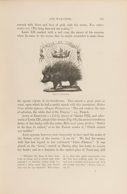 Historic devices, badges and war-cries by Mrs Bury Palliser, a first edition copy, offering a review of historic badges and devices of many historic families