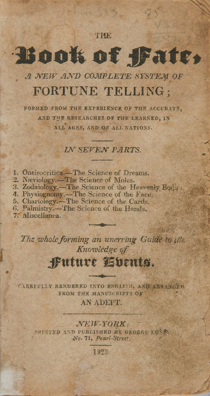 A rare Book of Fate on fortune-telling, printed in New York at the turn of the century, illustrated with woodcuts