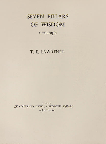 A handsome copy of T.E. Lawrence's classic memoir Seven Pillars of Wisdom