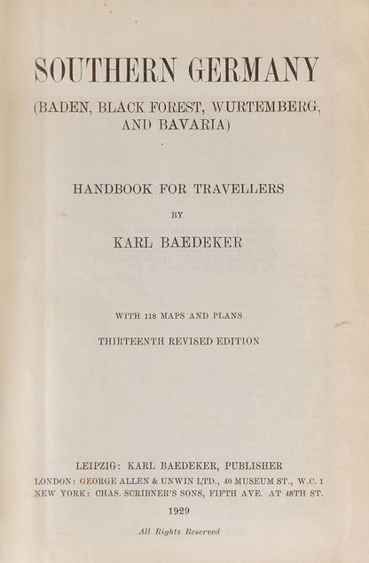 Karl Baedeker. Southern Germany 1929.