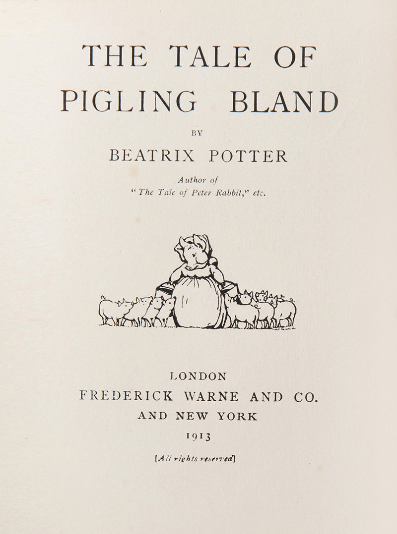 The Tale of Pigling Bland, by Beatrix Potter, first edition, with 15 colour illustrations, near fine condition, one of her most endearing tales, 1913