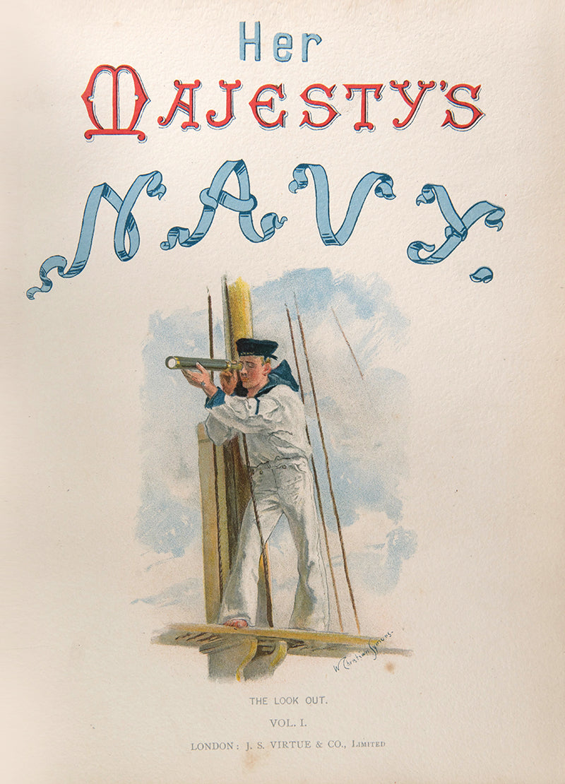 First edition of Charles Rathbone Low's Her Majesty's Navy, from from its origins under the auspices of the Tudor court to the close of the nineteenth century, including the Battle of Trafalgar with separate colour plates of HMS Victory and Lord Nelson.