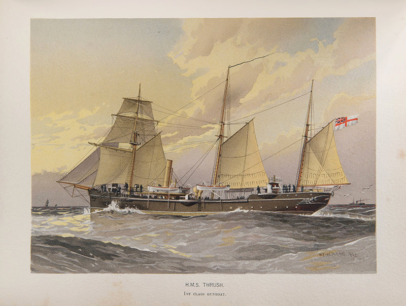First edition of Charles Rathbone Low's Her Majesty's Navy, from from its origins under the auspices of the Tudor court to the close of the nineteenth century, including the Battle of Trafalgar with separate colour plates of HMS Victory and Lord Nelson.