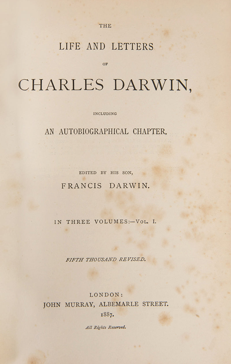 An attractive set of The Life and Letters of Charles Darwin, the fifth thousand with revisions and errata corrected.