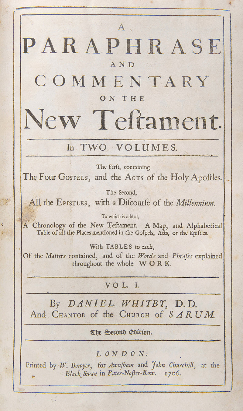 A finely bound copy of Daniel Whitby's Paraphrase and Commentary on the New Tesament in contemporary blue morocco gilt by Hering