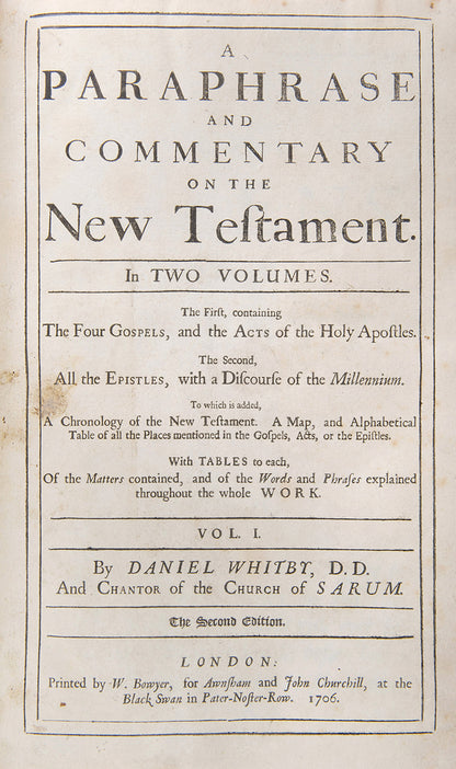 A finely bound copy of Daniel Whitby's Paraphrase and Commentary on the New Tesament in contemporary blue morocco gilt by Hering