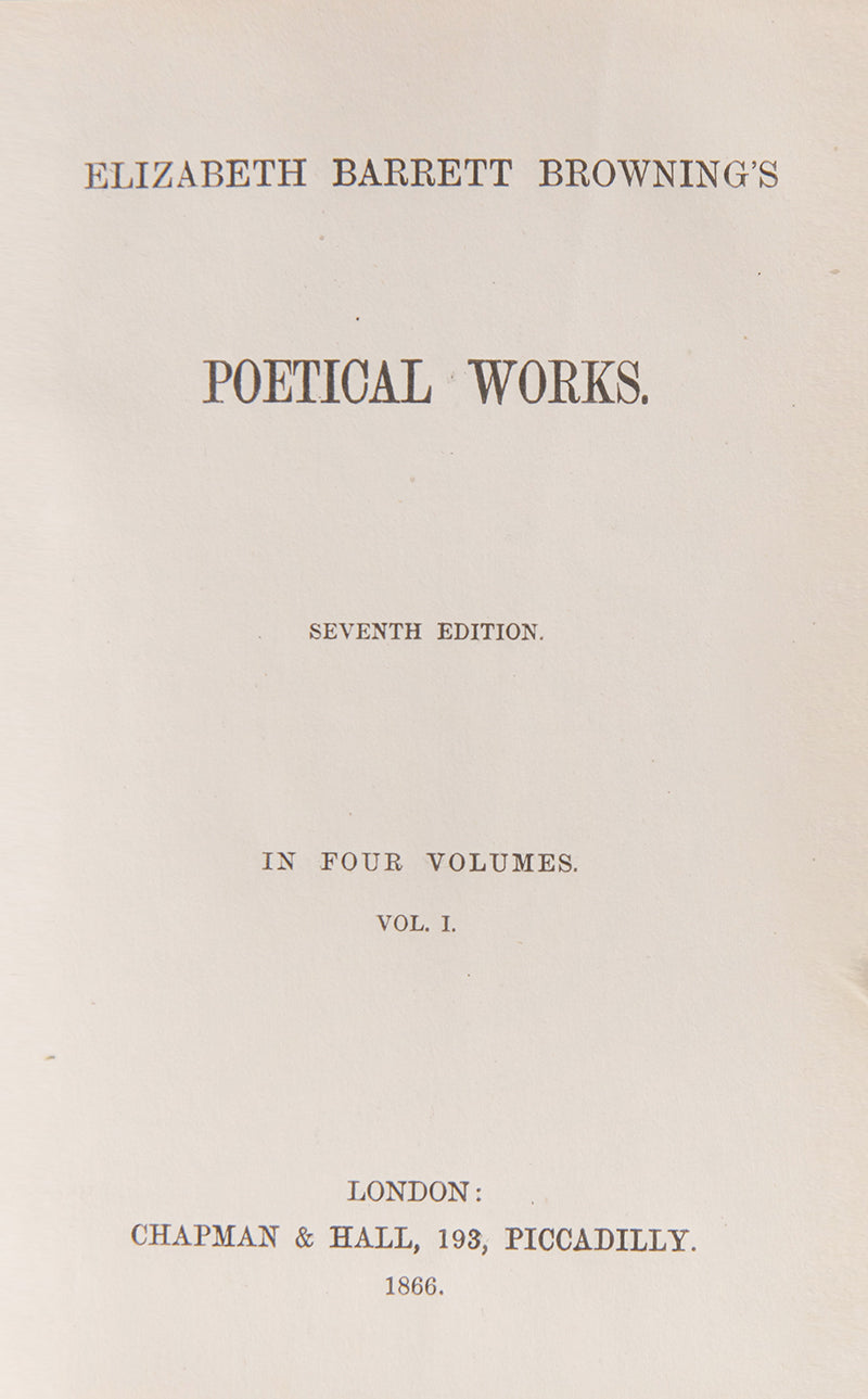 The seventh edition of Poetical Works and eighth edition of Aurora Leigh by Elizabeth Barrett Browning, finely bound