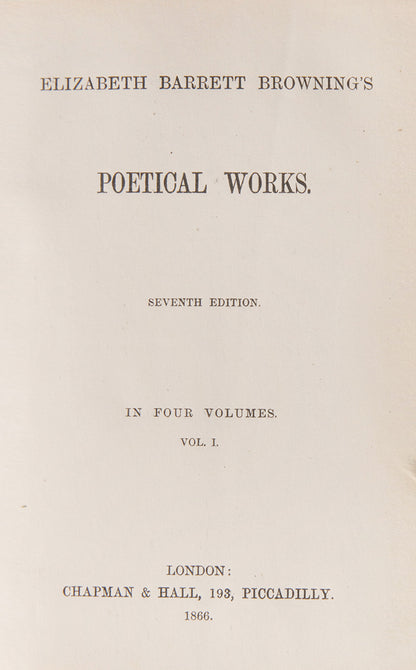 The seventh edition of Poetical Works and eighth edition of Aurora Leigh by Elizabeth Barrett Browning, finely bound