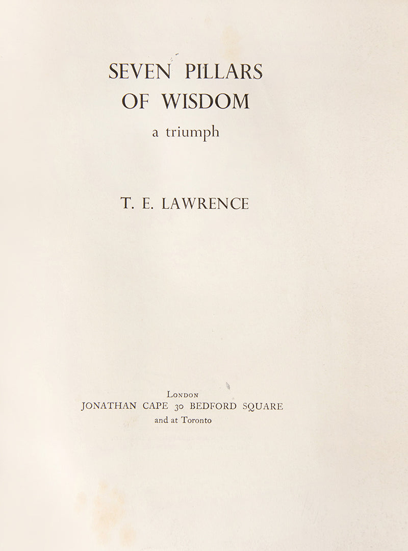 First trade edition of Seven Pillars of Wisdom by T. E. Lawrence, the great work of the first world war and Arabia.