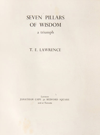 First trade edition of Seven Pillars of Wisdom by T. E. Lawrence, the great work of the first world war and Arabia.