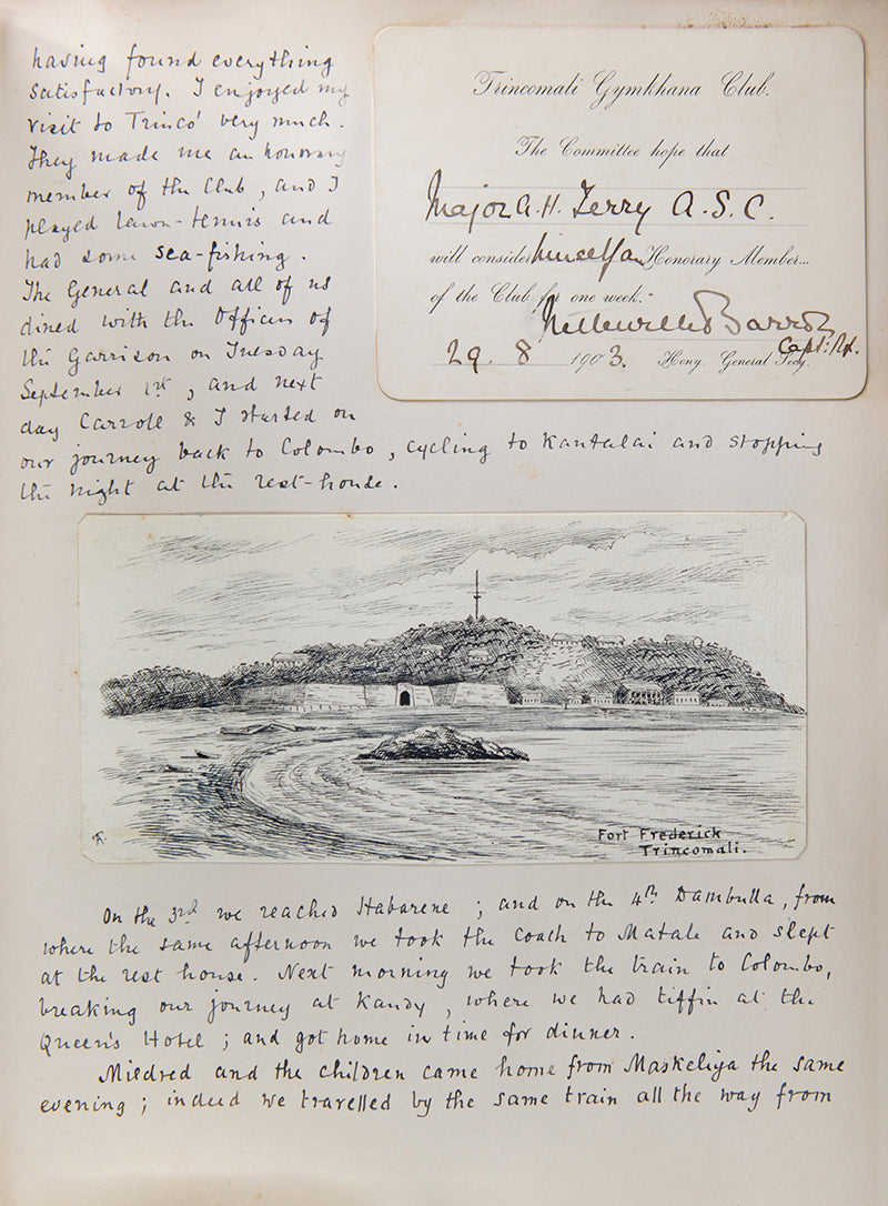 A vivid album of the colonial life of Astley Herbert Terry in Ceylon (Sri Lanka) at the turn of the century, with copious amounts of drawings, ephemera, letters, and photographs accompanying an exhaustive narrative of official life.