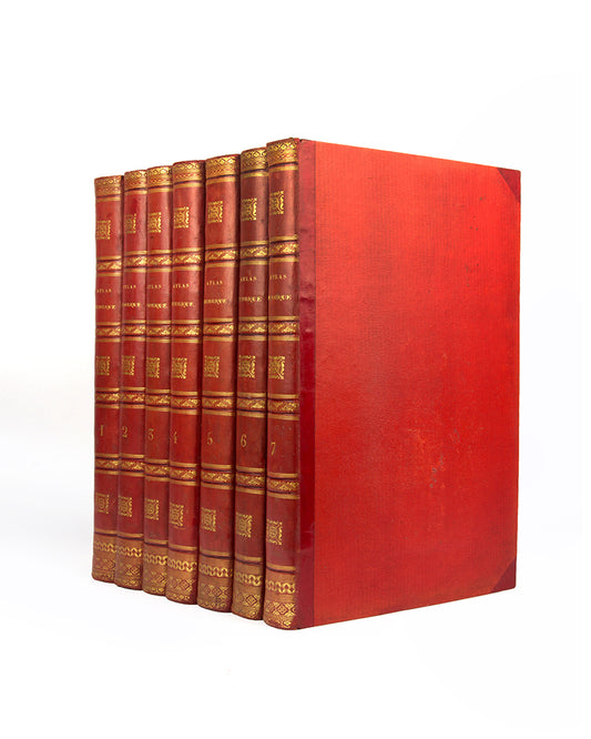 First edition set of Henri Abraham Chatelain's Atlas Historique, with the celebrated 4-sheet map of the Americas showing the history of western exploration from Columbus to the seventeenth century.