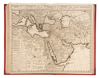 First edition set of Henri Abraham Chatelain's Atlas Historique, with the celebrated 4-sheet map of the Americas showing the history of western exploration from Columbus to the seventeenth century.