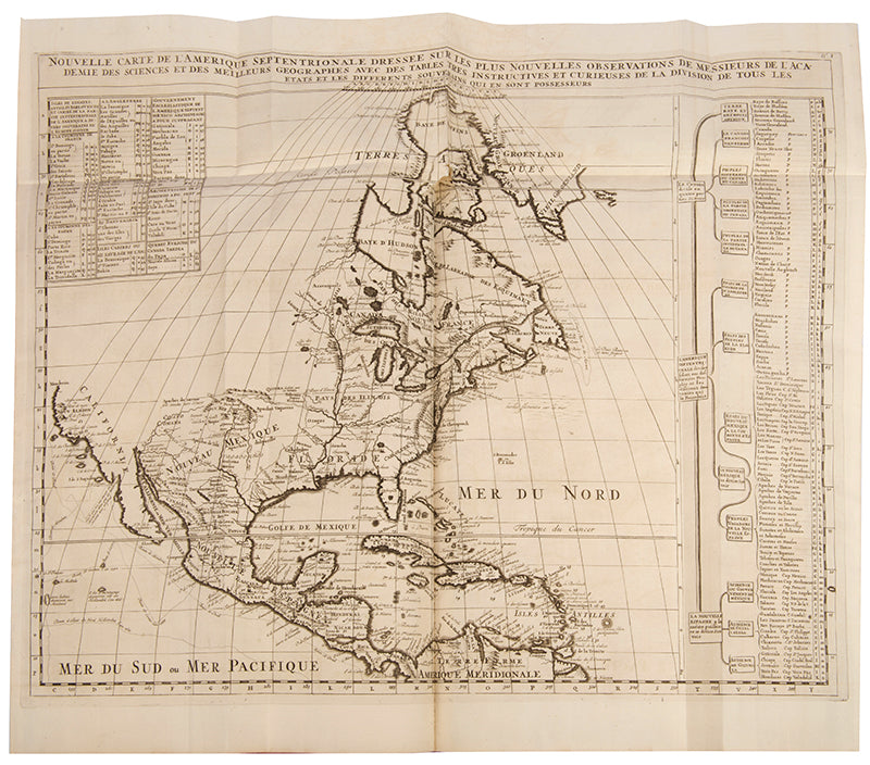 First edition set of Henri Abraham Chatelain's Atlas Historique, with the celebrated 4-sheet map of the Americas showing the history of western exploration from Columbus to the seventeenth century.
