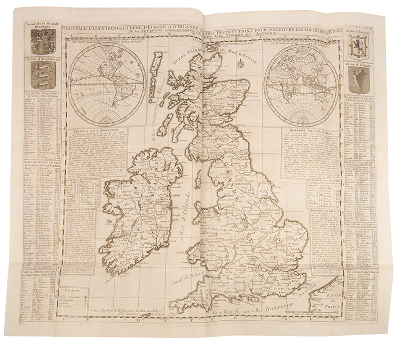 First edition set of Henri Abraham Chatelain's Atlas Historique, with the celebrated 4-sheet map of the Americas showing the history of western exploration from Columbus to the seventeenth century.
