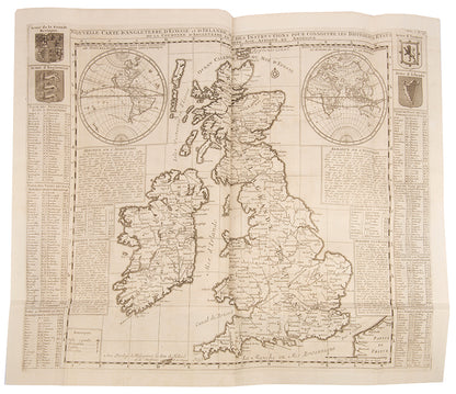 First edition set of Henri Abraham Chatelain's Atlas Historique, with the celebrated 4-sheet map of the Americas showing the history of western exploration from Columbus to the seventeenth century.
