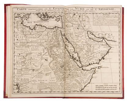 First edition set of Henri Abraham Chatelain's Atlas Historique, with the celebrated 4-sheet map of the Americas showing the history of western exploration from Columbus to the seventeenth century.