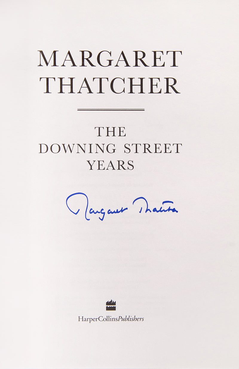 A fine, signed copy of the first edition of Margaret Thatcher's, The Downing Street Years with fine suites of black and white photographic illustrations, 1993