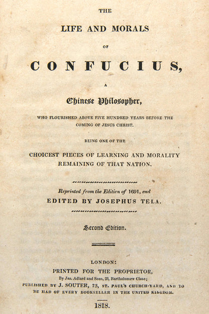 An early reprint edition of the first English-language translation of Confucius' Morals