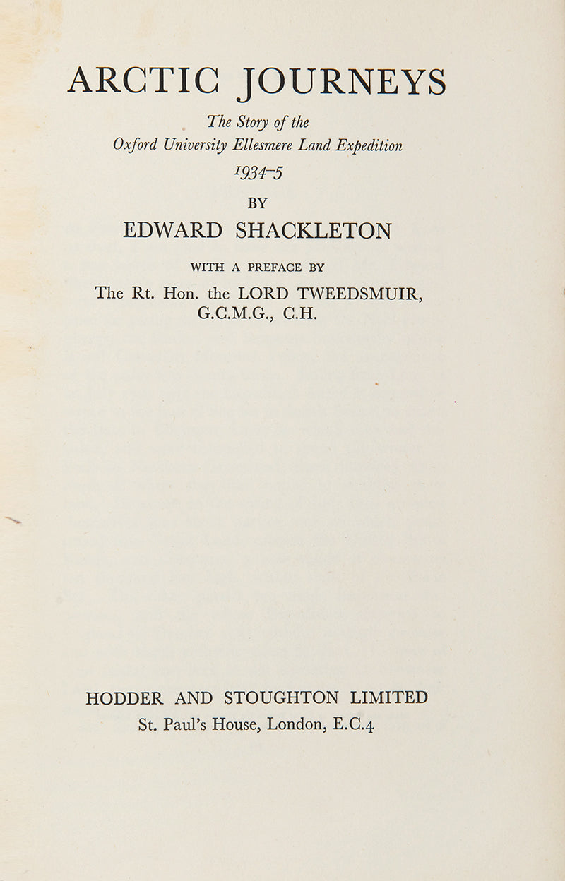 First edition of Edward Shackleton's Arctic Journeys, in the scarce dust-jacket.