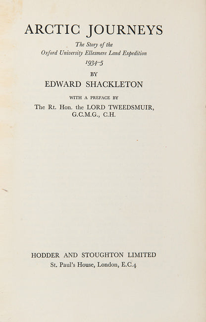 First edition of Edward Shackleton's Arctic Journeys, in the scarce dust-jacket.