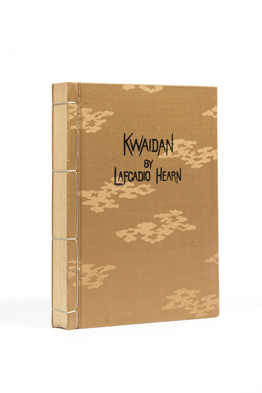 Lovely copy of Hearn's Kwaidan, housed in a green silk box, richly bound in green brocade, featuring illustrations by the artist, two printed from woodblock