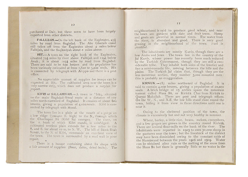 Scarce booklet on Iraq titled Some Notes on the Country above Baghdad, a condensed government booklet describing the tribes and geography above Baghdad