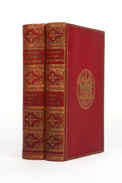 A handsome two-volume edition of Green's classic history of England from below, bound in full red morocco gilt for The Law Society