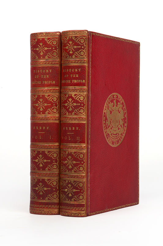 A handsome two-volume edition of Green's classic history of England from below, bound in full red morocco gilt for The Law Society