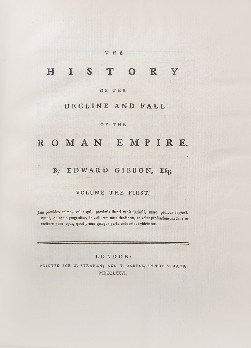 A complete set of the first edition of Edward Gibbon's History of the Decline and Fall of the Roman Empire