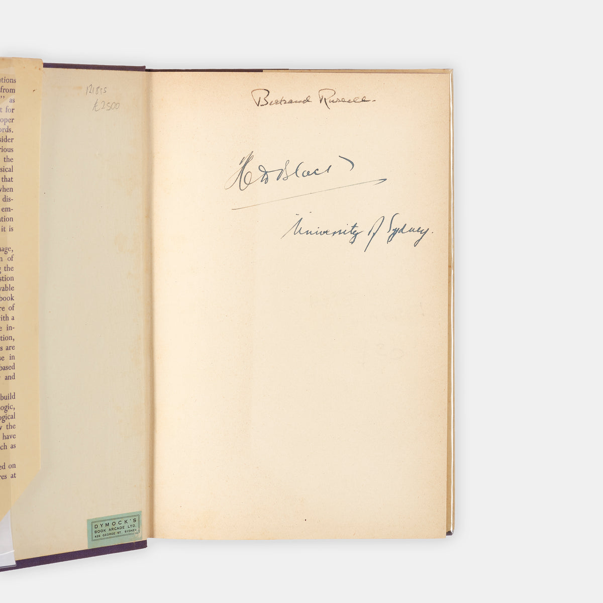The first edition of Bertand Russell's work on the philosophy of language, An Inquiry into Meaning and Turth, signed by him in pen to thte front free endpaper