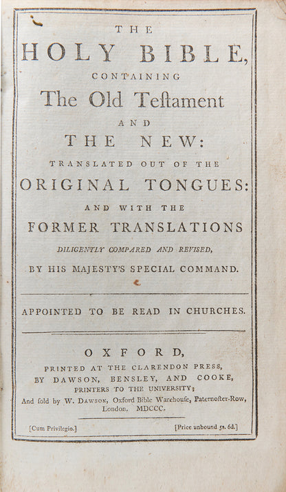 A handsome Oxford Bible according to the King James Version in contemporary panelled calf