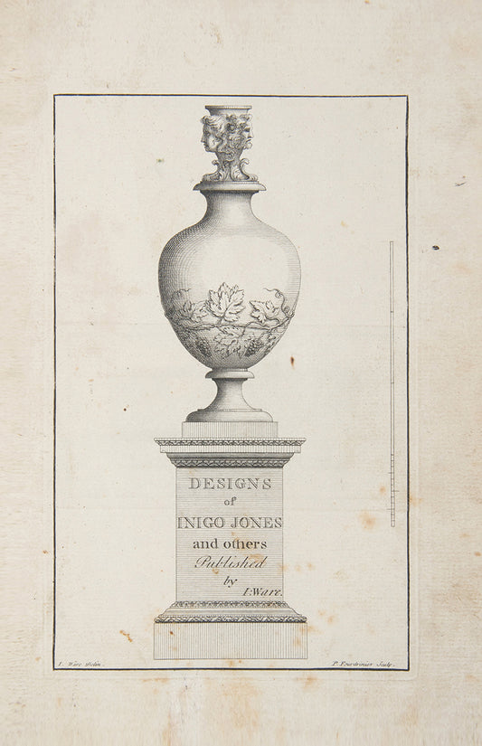 The first edition of Isaac Ware's continuation to William Kent's Designs of Inigo Jones, illustrated with 53 engraved plates, including 5 double-page designs