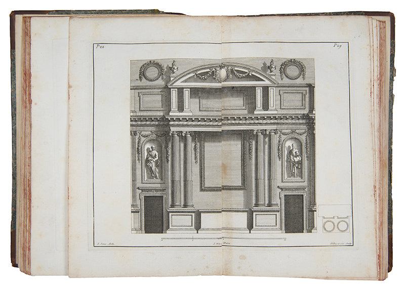 The first edition of Isaac Ware's continuation to William Kent's Designs of Inigo Jones, illustrated with 53 engraved plates, including 5 double-page designs