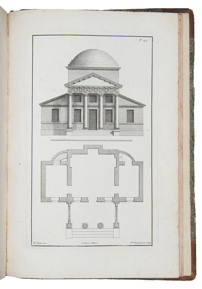 The first edition of Isaac Ware's continuation to William Kent's Designs of Inigo Jones, illustrated with 53 engraved plates, including 5 double-page designs
