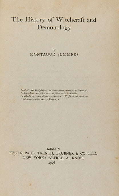 The first edition of Montague Summers History of Witchcraft and Demonology, bound in full blue morocco gilt