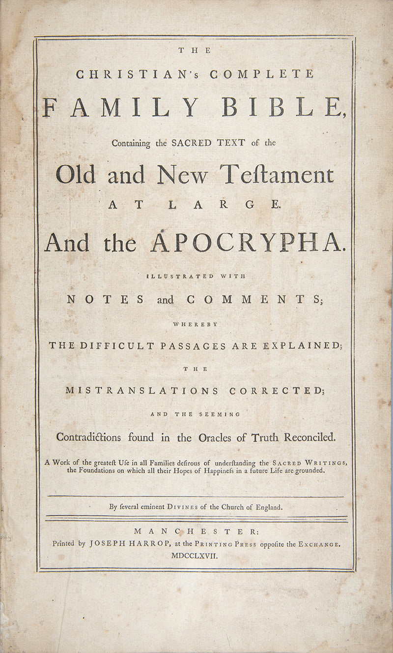 A large, illustrated family Bible from the third-quarter of the eighteenth-century.