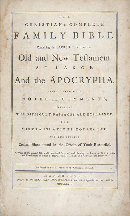 A large, illustrated family Bible from the third-quarter of the eighteenth-century.