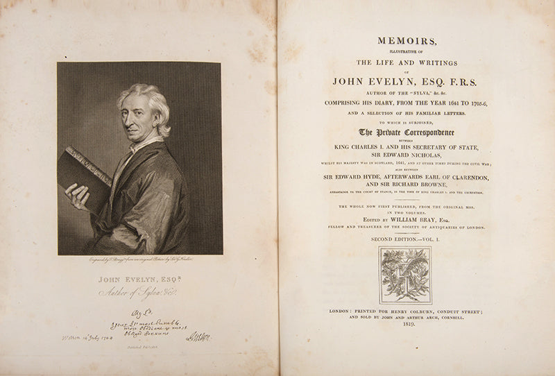 The second edition of John Evelyn's Memoirs. Ex libris of the celebrated Romantic poet, Samuel Rogers.