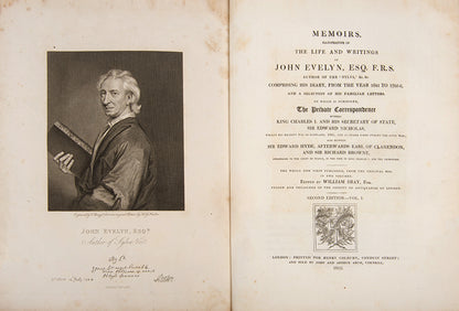 The second edition of John Evelyn's Memoirs. Ex libris of the celebrated Romantic poet, Samuel Rogers.