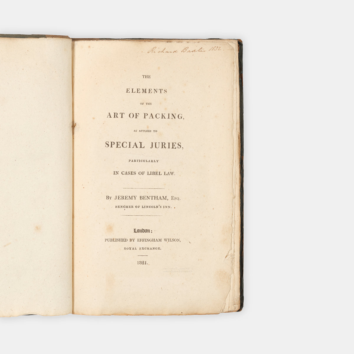 The first edition of Bentham's critique of English libel law, The Elements of the Art of Packing